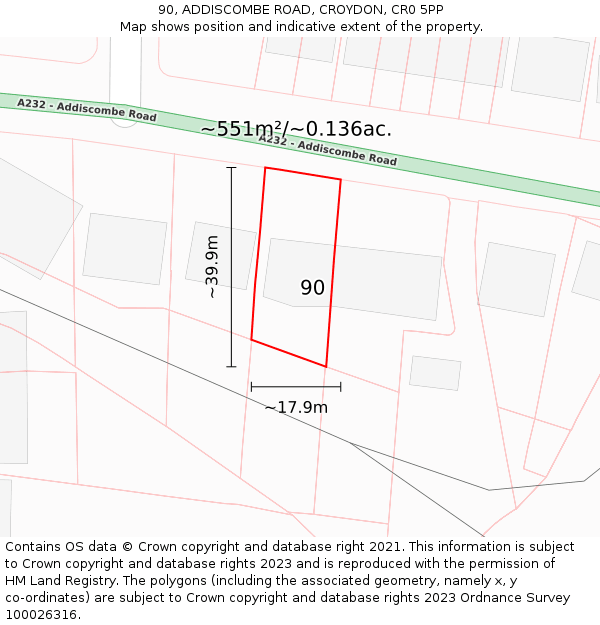 90, ADDISCOMBE ROAD, CROYDON, CR0 5PP: Plot and title map