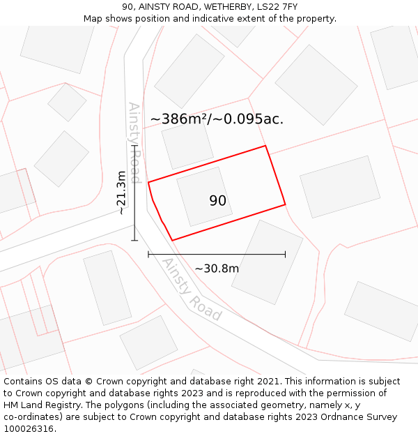 90, AINSTY ROAD, WETHERBY, LS22 7FY: Plot and title map