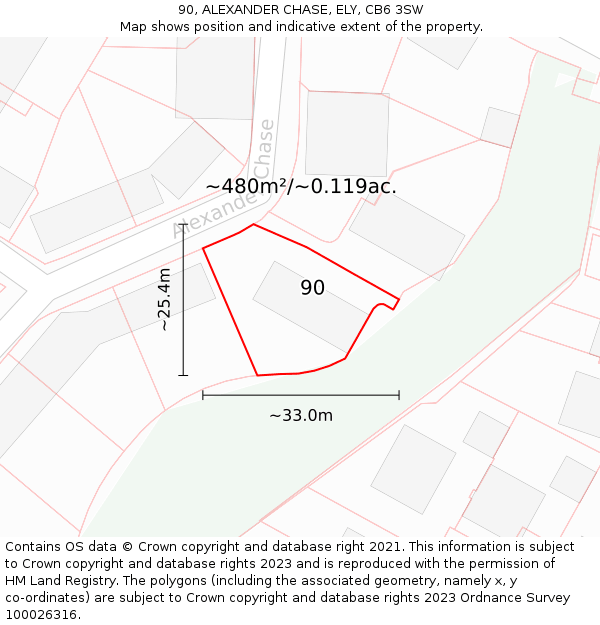 90, ALEXANDER CHASE, ELY, CB6 3SW: Plot and title map