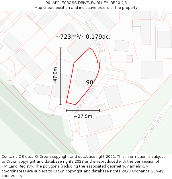 90, APPLECROSS DRIVE, BURNLEY, BB10 4JR: Plot and title map