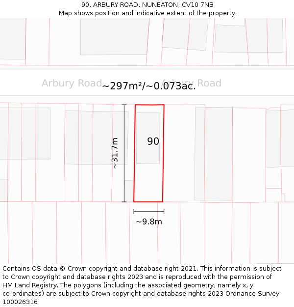 90, ARBURY ROAD, NUNEATON, CV10 7NB: Plot and title map
