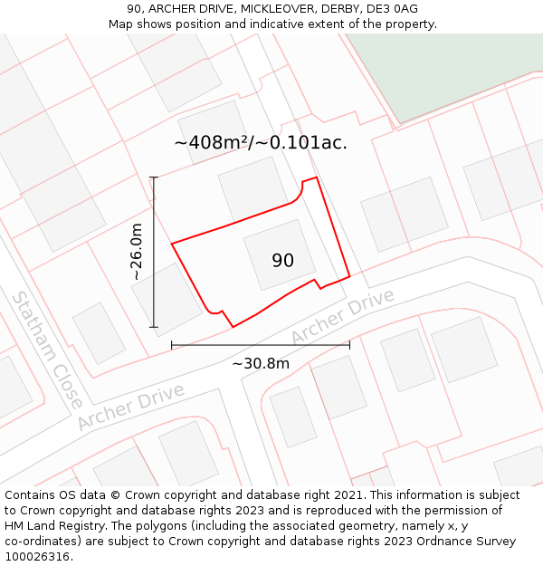 90, ARCHER DRIVE, MICKLEOVER, DERBY, DE3 0AG: Plot and title map