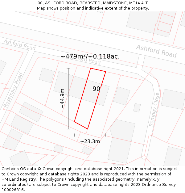 90, ASHFORD ROAD, BEARSTED, MAIDSTONE, ME14 4LT: Plot and title map
