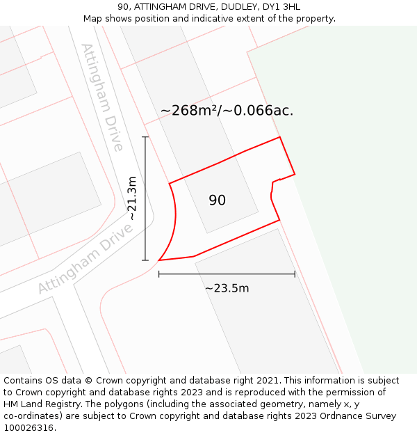 90, ATTINGHAM DRIVE, DUDLEY, DY1 3HL: Plot and title map