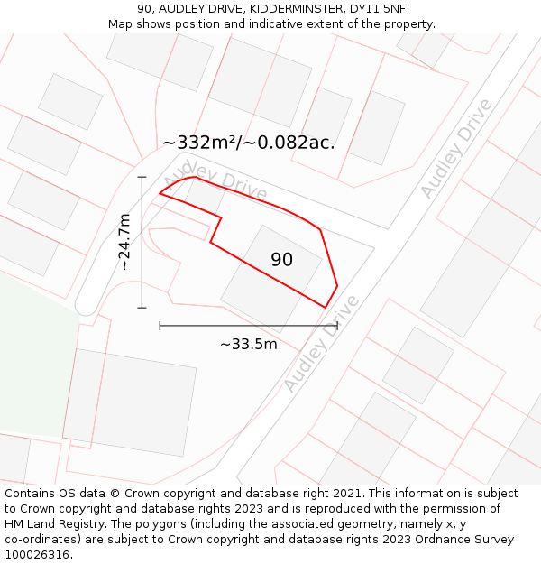 90, AUDLEY DRIVE, KIDDERMINSTER, DY11 5NF: Plot and title map