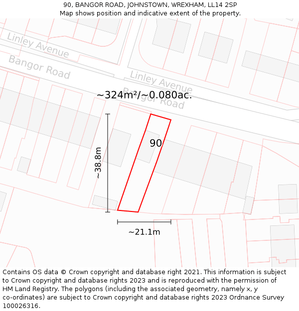 90, BANGOR ROAD, JOHNSTOWN, WREXHAM, LL14 2SP: Plot and title map