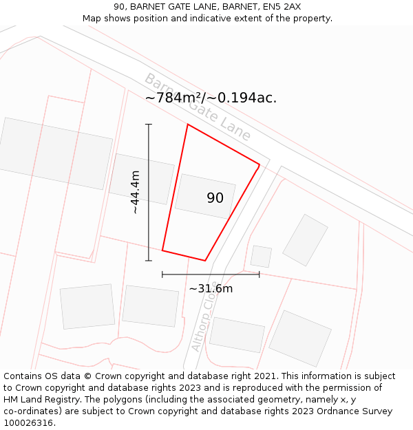 90, BARNET GATE LANE, BARNET, EN5 2AX: Plot and title map