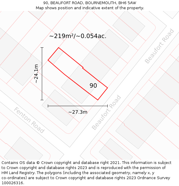 90, BEAUFORT ROAD, BOURNEMOUTH, BH6 5AW: Plot and title map