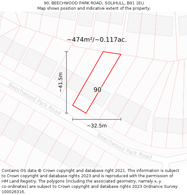 90, BEECHWOOD PARK ROAD, SOLIHULL, B91 1EU: Plot and title map