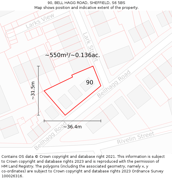 90, BELL HAGG ROAD, SHEFFIELD, S6 5BS: Plot and title map