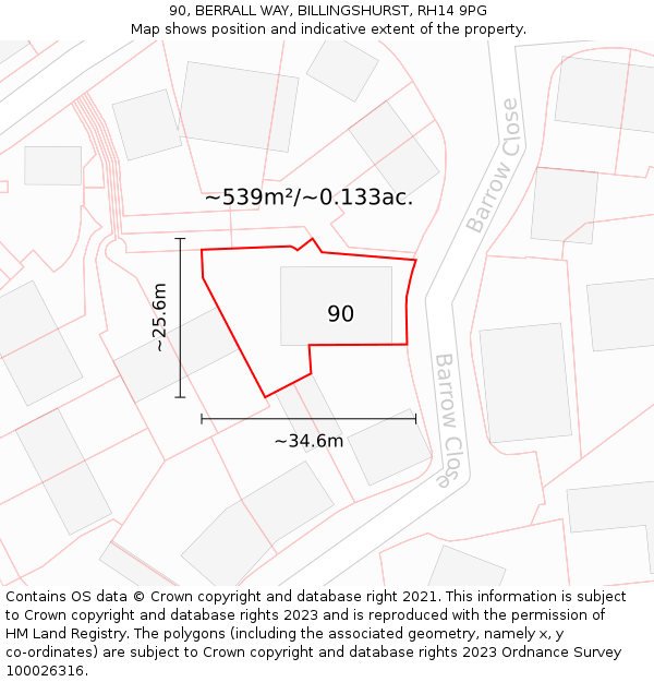 90, BERRALL WAY, BILLINGSHURST, RH14 9PG: Plot and title map