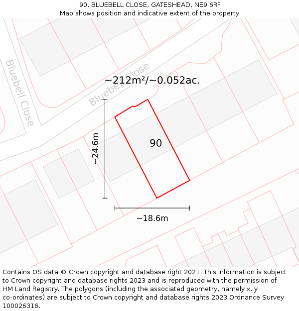 90, BLUEBELL CLOSE, GATESHEAD, NE9 6RF: Plot and title map