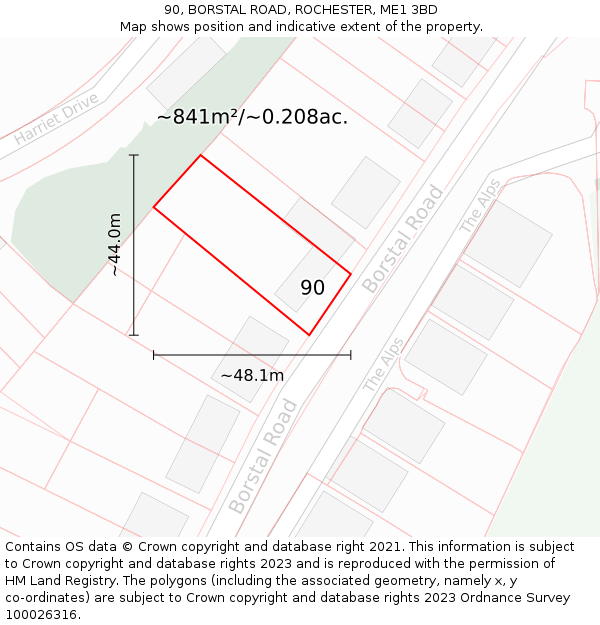 90, BORSTAL ROAD, ROCHESTER, ME1 3BD: Plot and title map