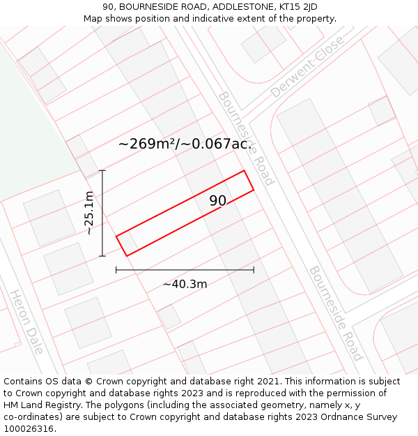 90, BOURNESIDE ROAD, ADDLESTONE, KT15 2JD: Plot and title map