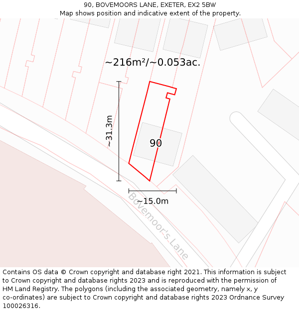 90, BOVEMOORS LANE, EXETER, EX2 5BW: Plot and title map