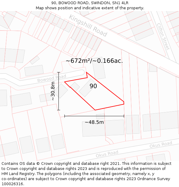 90, BOWOOD ROAD, SWINDON, SN1 4LR: Plot and title map