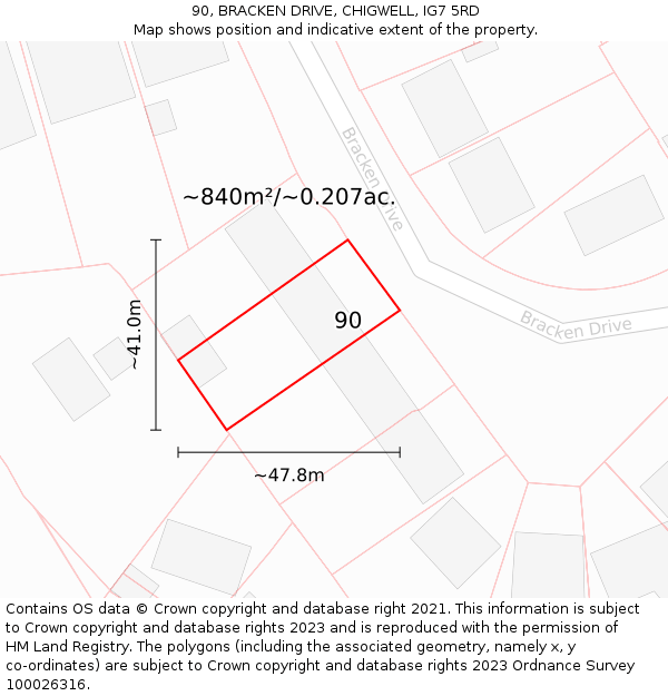 90, BRACKEN DRIVE, CHIGWELL, IG7 5RD: Plot and title map