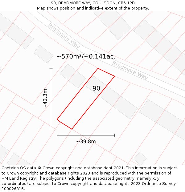90, BRADMORE WAY, COULSDON, CR5 1PB: Plot and title map