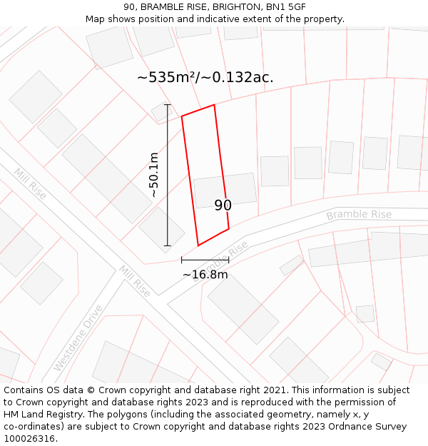 90, BRAMBLE RISE, BRIGHTON, BN1 5GF: Plot and title map