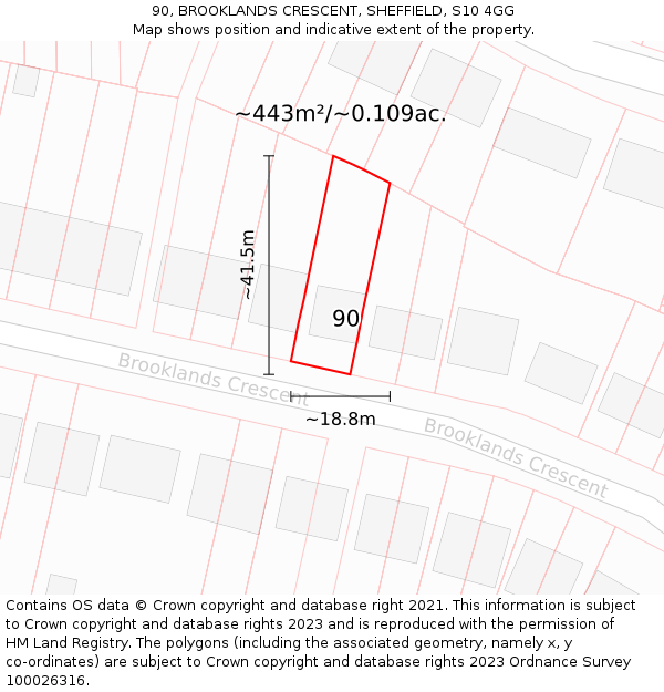 90, BROOKLANDS CRESCENT, SHEFFIELD, S10 4GG: Plot and title map