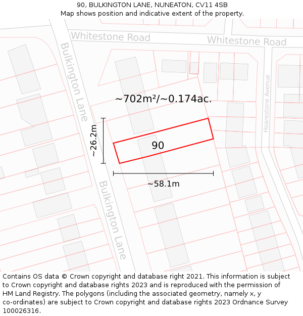 90, BULKINGTON LANE, NUNEATON, CV11 4SB: Plot and title map