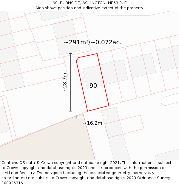 90, BURNSIDE, ASHINGTON, NE63 9UF: Plot and title map