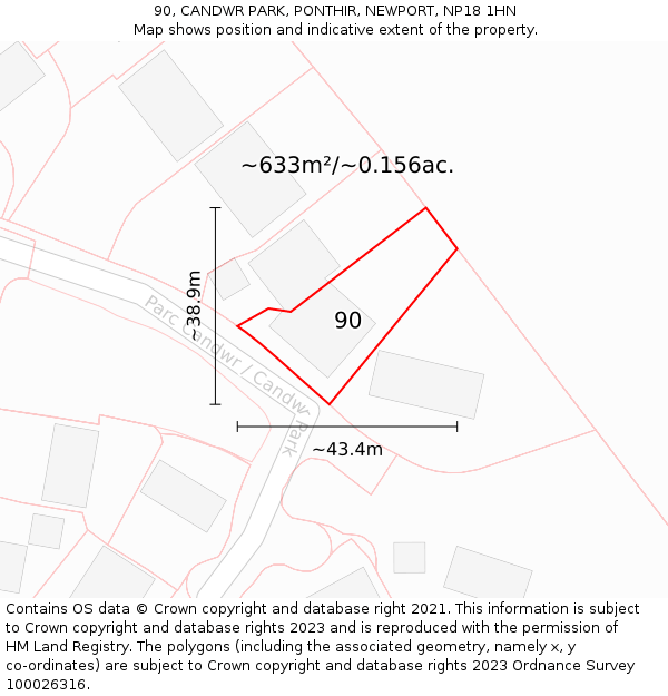 90, CANDWR PARK, PONTHIR, NEWPORT, NP18 1HN: Plot and title map