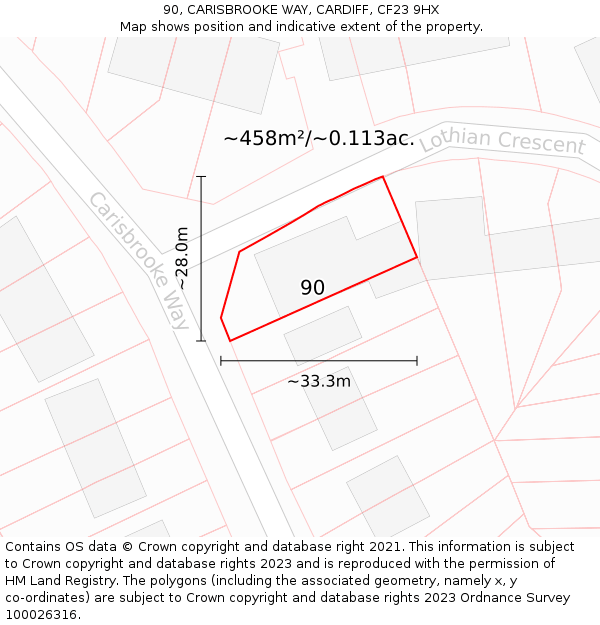 90, CARISBROOKE WAY, CARDIFF, CF23 9HX: Plot and title map