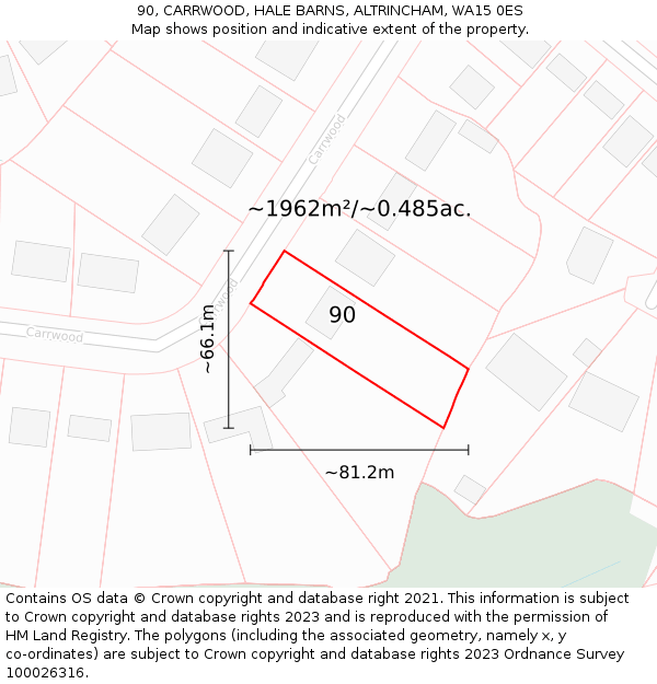 90, CARRWOOD, HALE BARNS, ALTRINCHAM, WA15 0ES: Plot and title map