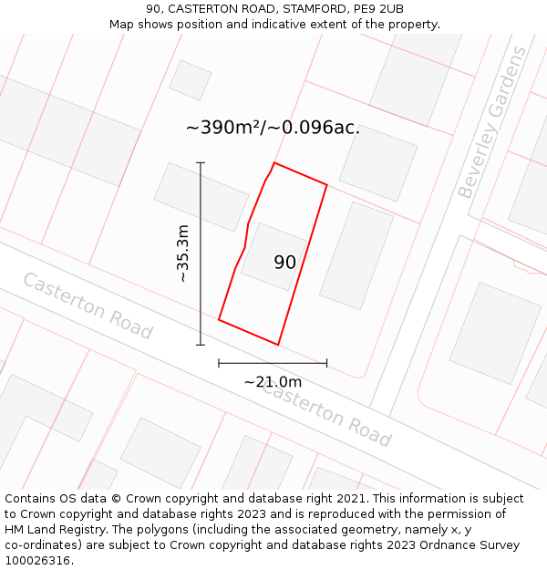 90, CASTERTON ROAD, STAMFORD, PE9 2UB: Plot and title map