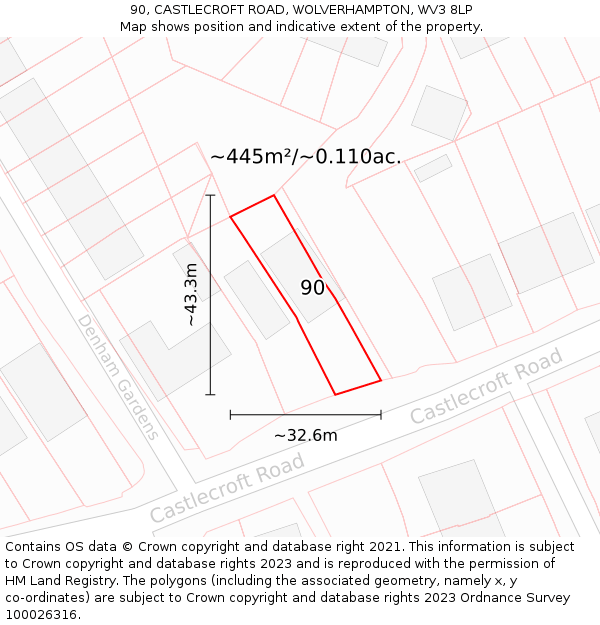 90, CASTLECROFT ROAD, WOLVERHAMPTON, WV3 8LP: Plot and title map
