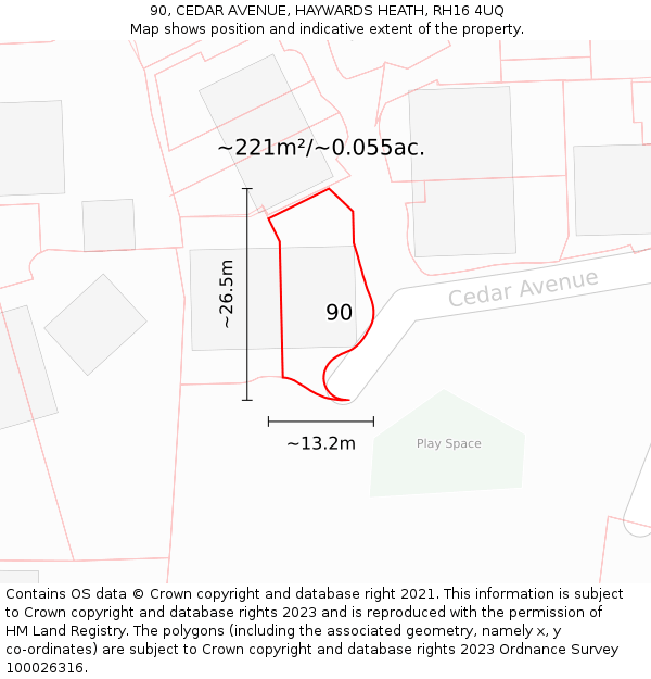 90, CEDAR AVENUE, HAYWARDS HEATH, RH16 4UQ: Plot and title map