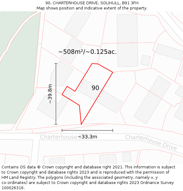 90, CHARTERHOUSE DRIVE, SOLIHULL, B91 3FH: Plot and title map