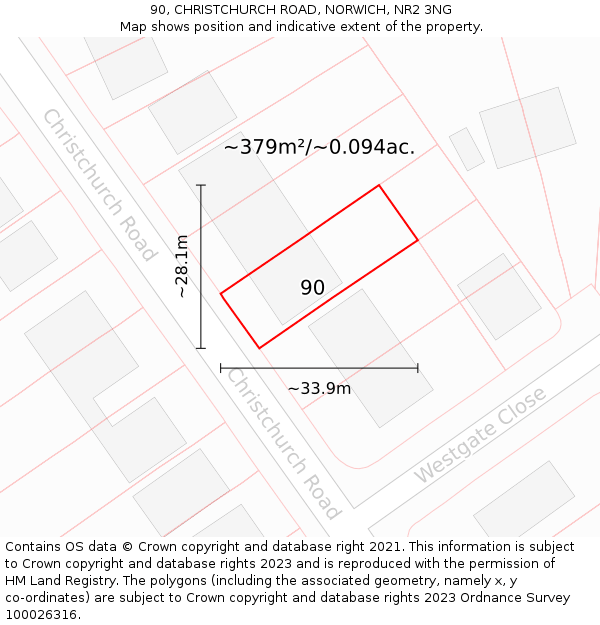90, CHRISTCHURCH ROAD, NORWICH, NR2 3NG: Plot and title map