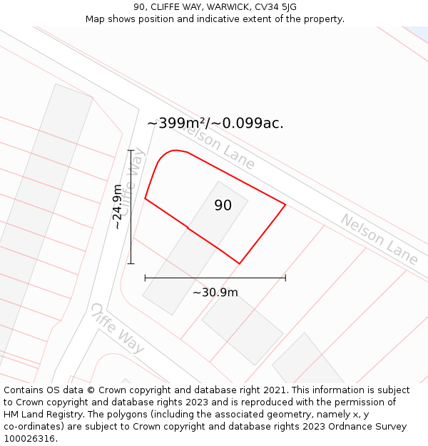 90, CLIFFE WAY, WARWICK, CV34 5JG: Plot and title map