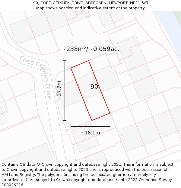 90, COED CELYNEN DRIVE, ABERCARN, NEWPORT, NP11 5AT: Plot and title map