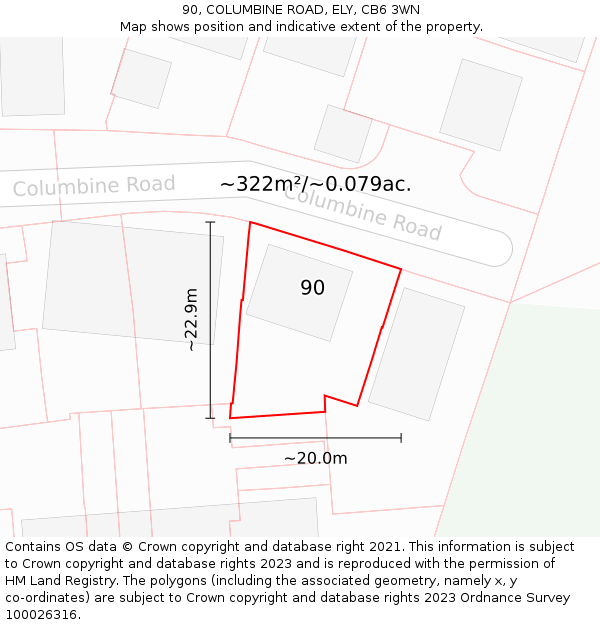 90, COLUMBINE ROAD, ELY, CB6 3WN: Plot and title map