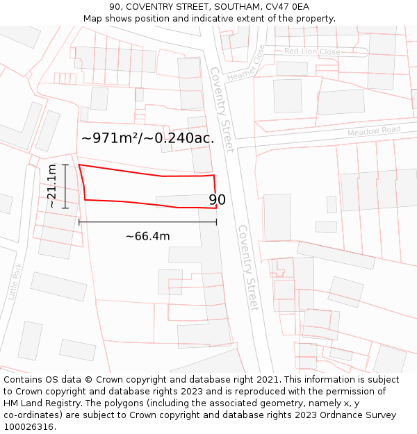 90, COVENTRY STREET, SOUTHAM, CV47 0EA: Plot and title map