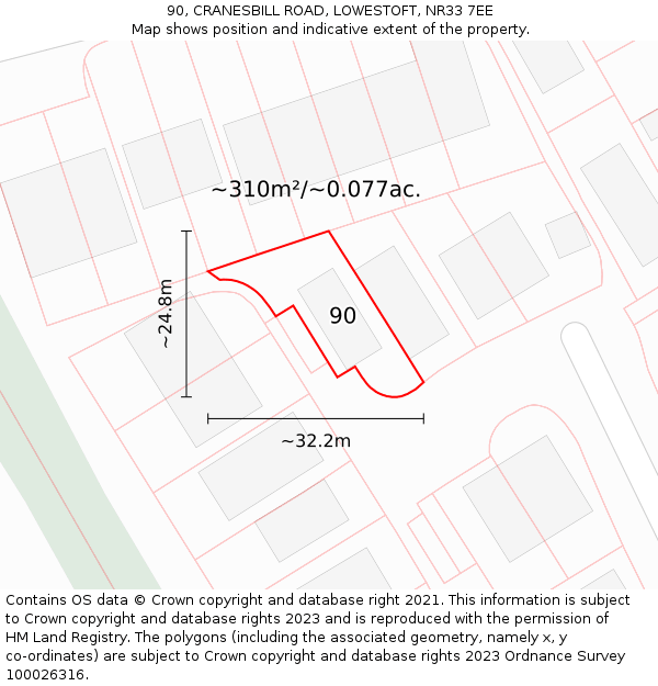 90, CRANESBILL ROAD, LOWESTOFT, NR33 7EE: Plot and title map