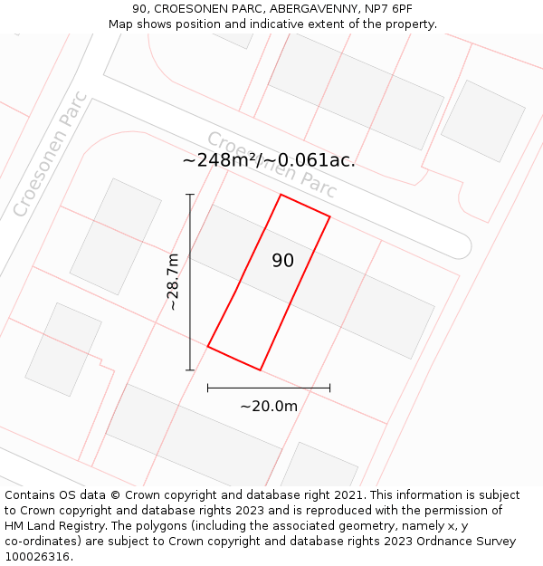 90, CROESONEN PARC, ABERGAVENNY, NP7 6PF: Plot and title map