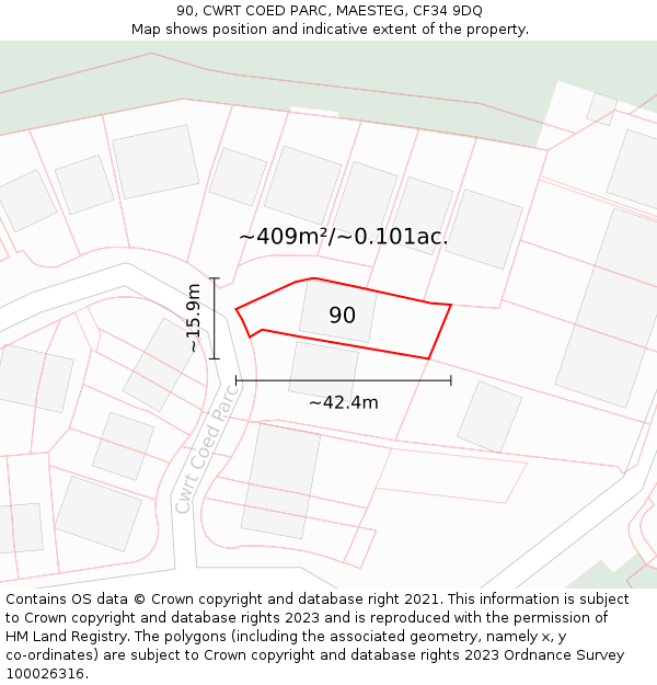 90, CWRT COED PARC, MAESTEG, CF34 9DQ: Plot and title map