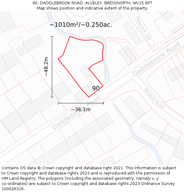 90, DADDLEBROOK ROAD, ALVELEY, BRIDGNORTH, WV15 6PT: Plot and title map