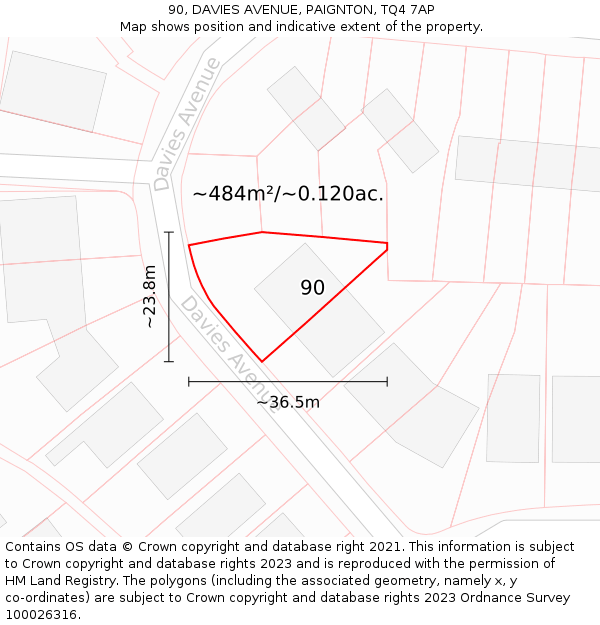 90, DAVIES AVENUE, PAIGNTON, TQ4 7AP: Plot and title map