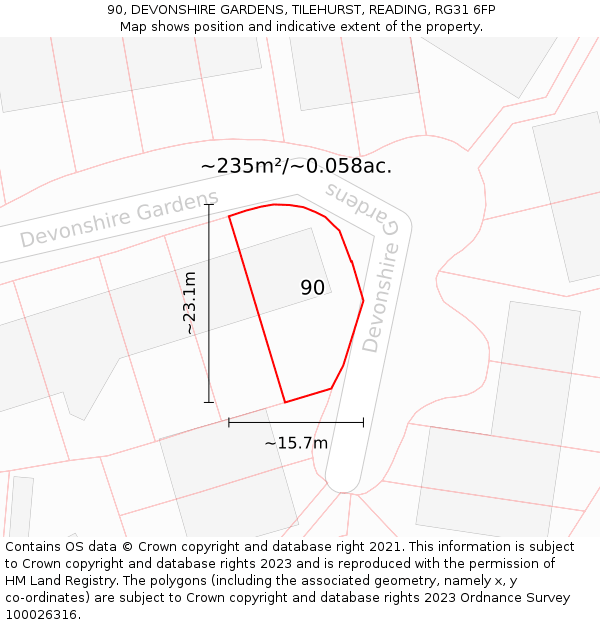 90, DEVONSHIRE GARDENS, TILEHURST, READING, RG31 6FP: Plot and title map