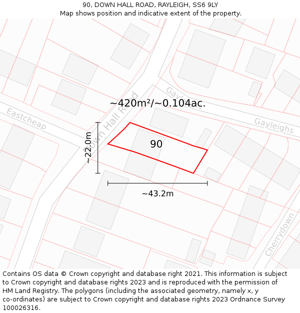 90, DOWN HALL ROAD, RAYLEIGH, SS6 9LY: Plot and title map