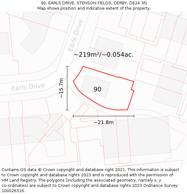 90, EARLS DRIVE, STENSON FIELDS, DERBY, DE24 3FJ: Plot and title map