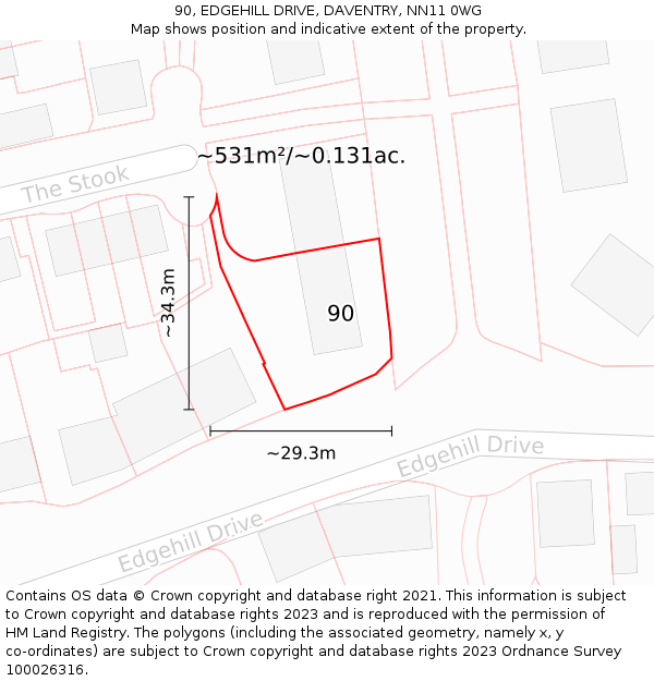 90, EDGEHILL DRIVE, DAVENTRY, NN11 0WG: Plot and title map