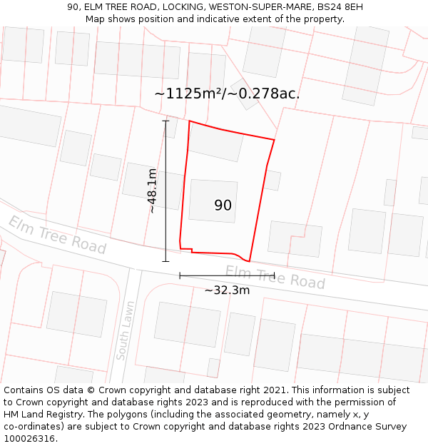 90, ELM TREE ROAD, LOCKING, WESTON-SUPER-MARE, BS24 8EH: Plot and title map