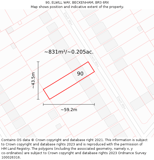 90, ELWILL WAY, BECKENHAM, BR3 6RX: Plot and title map