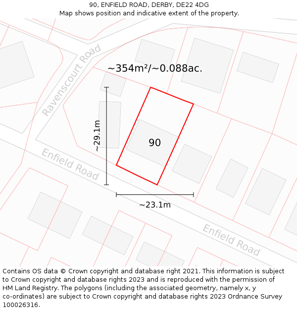90, ENFIELD ROAD, DERBY, DE22 4DG: Plot and title map
